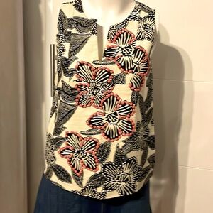 J Crew Women’s Floral Squareneck Cap Sleeve Blouse Cotton Blend Pullover Size XL
